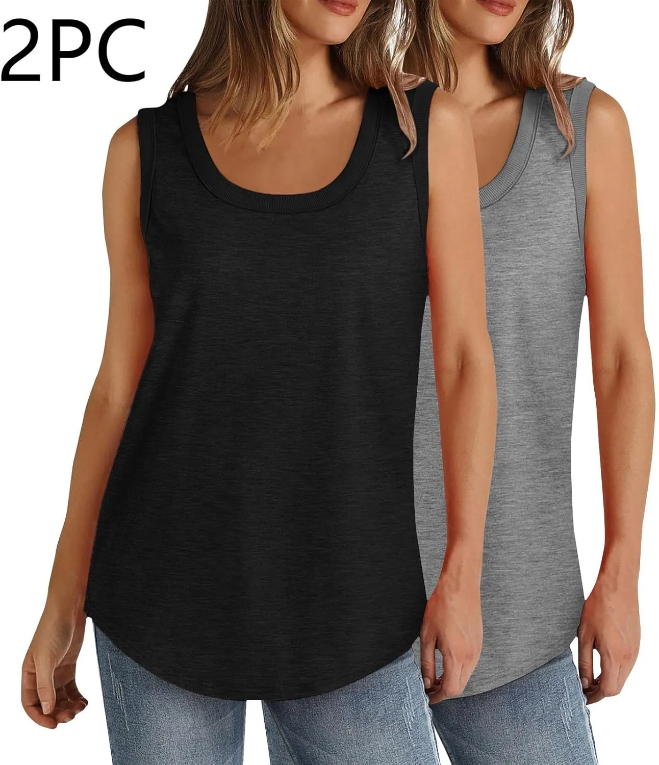 2 Pack Tank Tops for Women Summer Casual Sleveeless T Shirt Cozy Loose Crewneck Tanks 2025 Trendy Flowy Blouses
