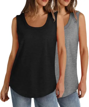2 Pack Tank Tops for Women Summer Casual Sleveeless T Shirt Cozy Loose Crewneck Tanks 2025 Trendy Flowy Blouses