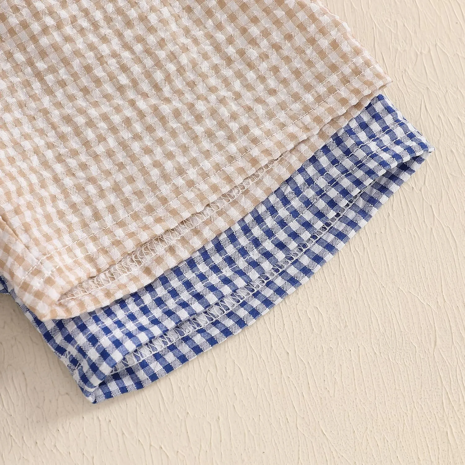 2 Pack Toddler Shorts Boys Girls Elastic Waist Solid Color Gingham Stripe Shorts Bottoms Summer