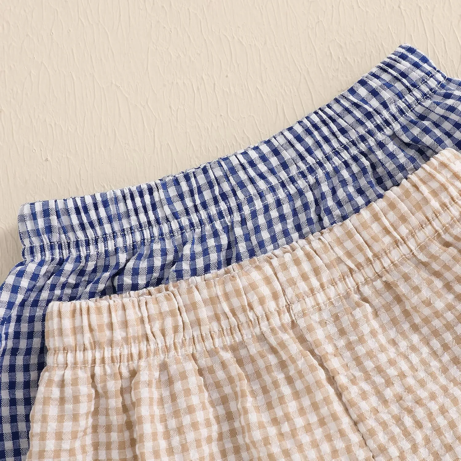 2 Pack Toddler Shorts Boys Girls Elastic Waist Solid Color Gingham Stripe Shorts Bottoms Summer
