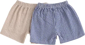 2 Pack Toddler Shorts Boys Girls Elastic Waist Solid Color Gingham Stripe Shorts Bottoms Summer