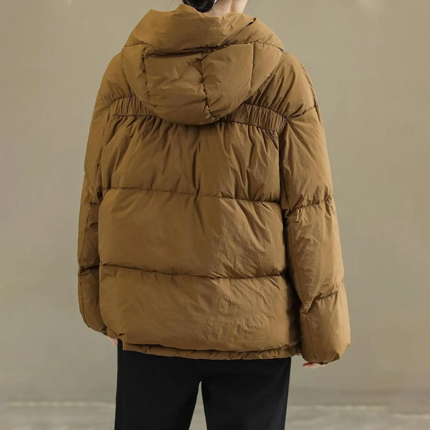 2024 Fashion Zipper Quilted Puffer Coat for Womens Hooded Long Sleeve Down Coat Comfy Warm Soft Down Jacket with Pocket
