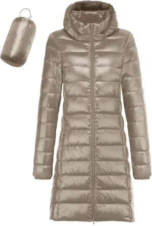 2024 Winter Solid Length Quilted Puffer Coat for Womens Long Sleeve Hooded Down Coat Casual Warm Slim Outdoor Overcoat