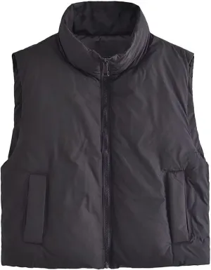 2025 Winter Trendy Puffer Vest for Women Sleeveless Warm Solid Color Pocket Coat Zipper Casual Down Jacket