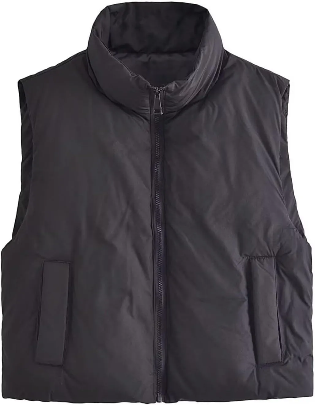 2025 Winter Trendy Puffer Vest for Women Sleeveless Warm Solid Color Pocket Coat Zipper Casual Down Jacket