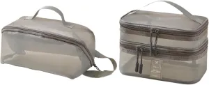 2Pcs Mesh Makeup Bag Brush Organizer Portable Double Layer Cosmetic Bag Make up Organizer for Outdoor Gym Activities, gray