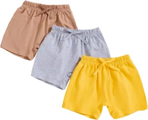 3 Pack Baby Boy Shorts Solid Cotton Short with Drawstring Casual Summer Bottoms Pants