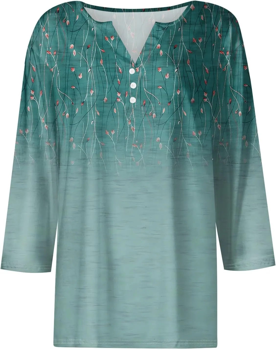 3/4 Length Sleeve Womens Tops Dressy Casual T-Shirt V Neck Button Down Shirts Floral Blouses