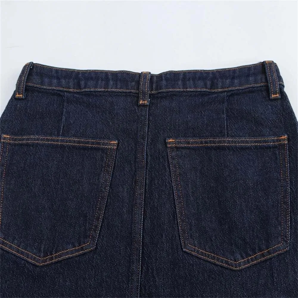 Adhdyuud Women Summer Mid-Length Denim Skirt High Waist Button Bottoms Pockets Midi Skirt