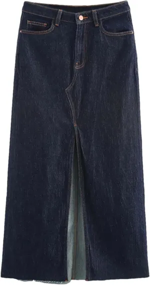 Adhdyuud Women Summer Mid-Length Denim Skirt High Waist Button Bottoms Pockets Midi Skirt