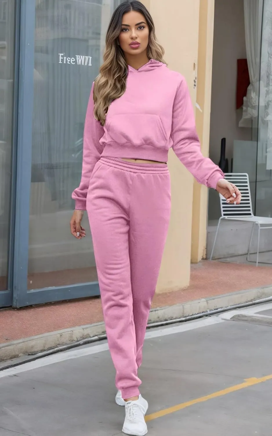 Akmipoem Jogging Suits for Women 2 Piece Sweatsuits Tracksuits Outfits Casual Long Sleeve Crop Hoodie Jogger Pants Sets