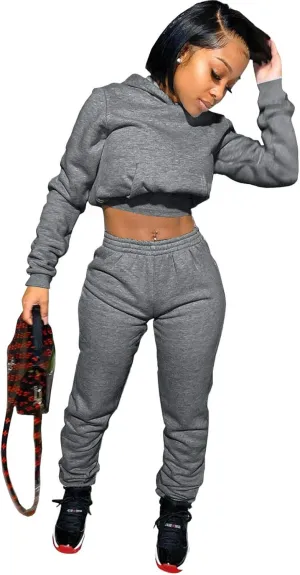 Akmipoem Jogging Suits for Women 2 Piece Sweatsuits Tracksuits Outfits Casual Long Sleeve Crop Hoodie Jogger Pants Sets