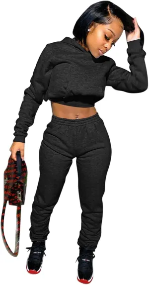 Akmipoem Jogging Suits for Women 2 Piece Sweatsuits Tracksuits Outfits Casual Long Sleeve Crop Hoodie Jogger Pants Sets