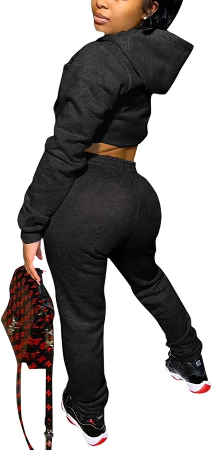 Akmipoem Jogging Suits for Women 2 Piece Sweatsuits Tracksuits Outfits Casual Long Sleeve Crop Hoodie Jogger Pants Sets
