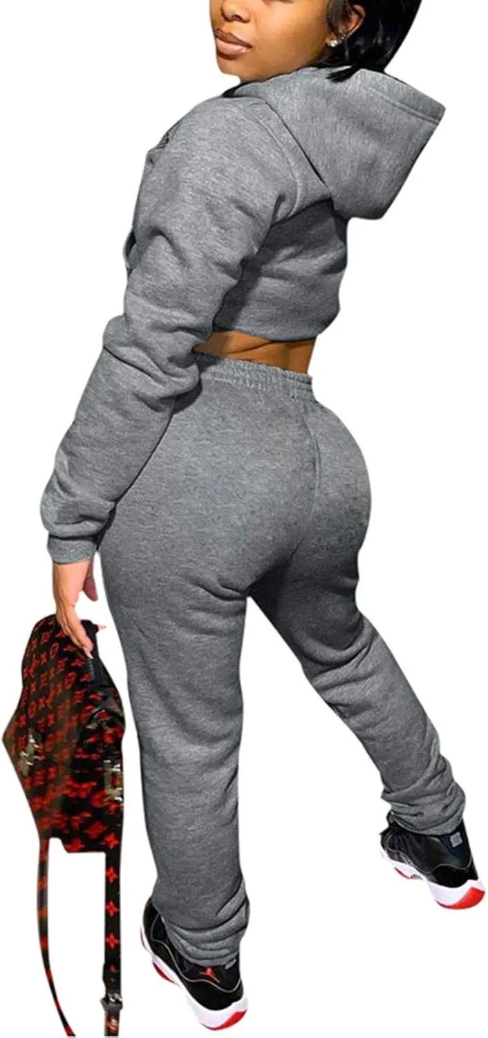 Akmipoem Jogging Suits for Women 2 Piece Sweatsuits Tracksuits Outfits Casual Long Sleeve Crop Hoodie Jogger Pants Sets