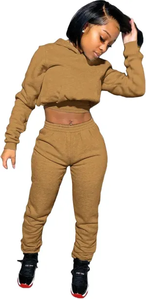 Akmipoem Jogging Suits for Women 2 Piece Sweatsuits Tracksuits Outfits Casual Long Sleeve Crop Hoodie Jogger Pants Sets
