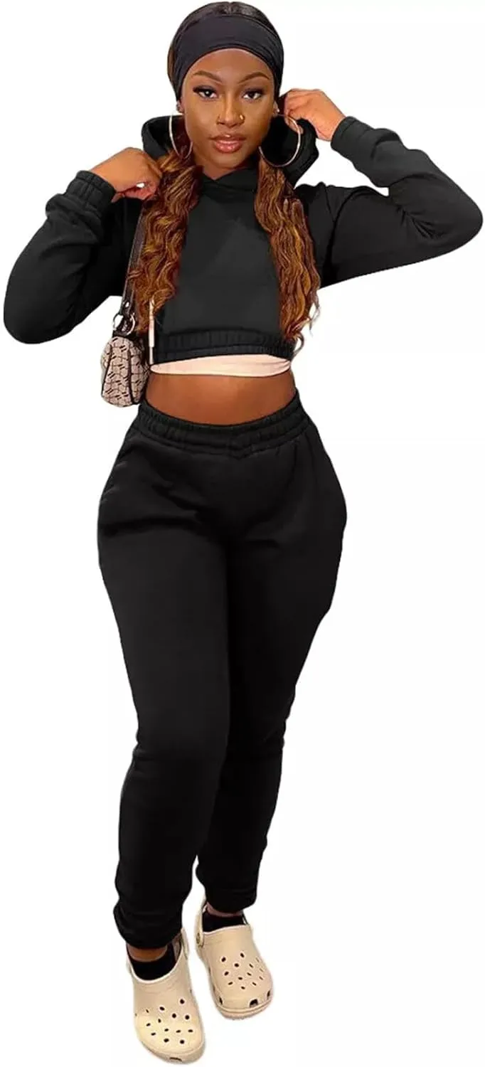 Akmipoem Jogging Suits for Women 2 Piece Sweatsuits Tracksuits Outfits Casual Long Sleeve Crop Hoodie Jogger Pants Sets