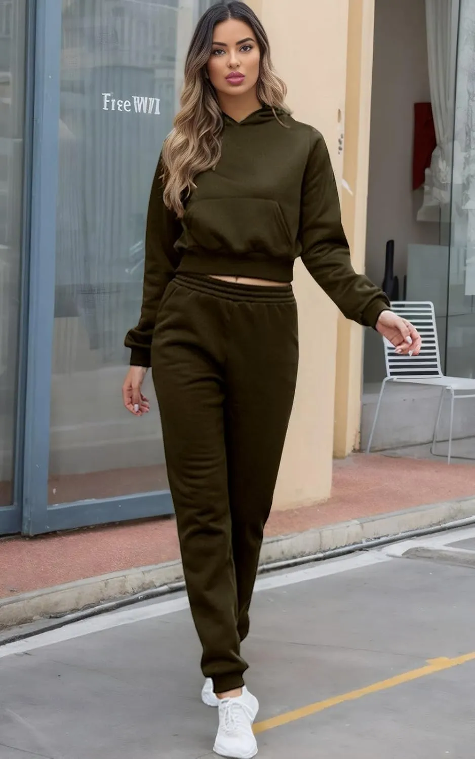 Akmipoem Jogging Suits for Women 2 Piece Sweatsuits Tracksuits Outfits Casual Long Sleeve Crop Hoodie Jogger Pants Sets