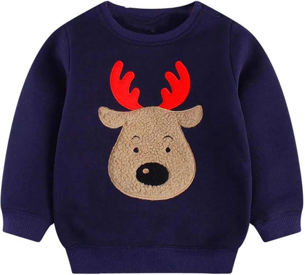 Akyzic Baby Boys Girls Sweatshirts Christmas Reindeer Fleece Crewneck Pullover Xmas Winter Warm Sweaters Tops 2t-6t