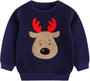 Akyzic Baby Boys Girls Sweatshirts Christmas Reindeer Fleece Crewneck Pullover Xmas Winter Warm Sweaters Tops 2t-6t