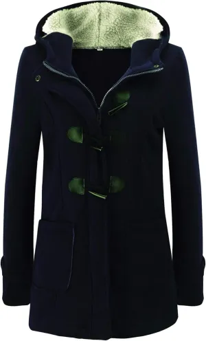 Andongnywell Women's Winter Fashion Outdoor Warm Wool Blended Classic Coat Jacket Horn Button Coat Outwear