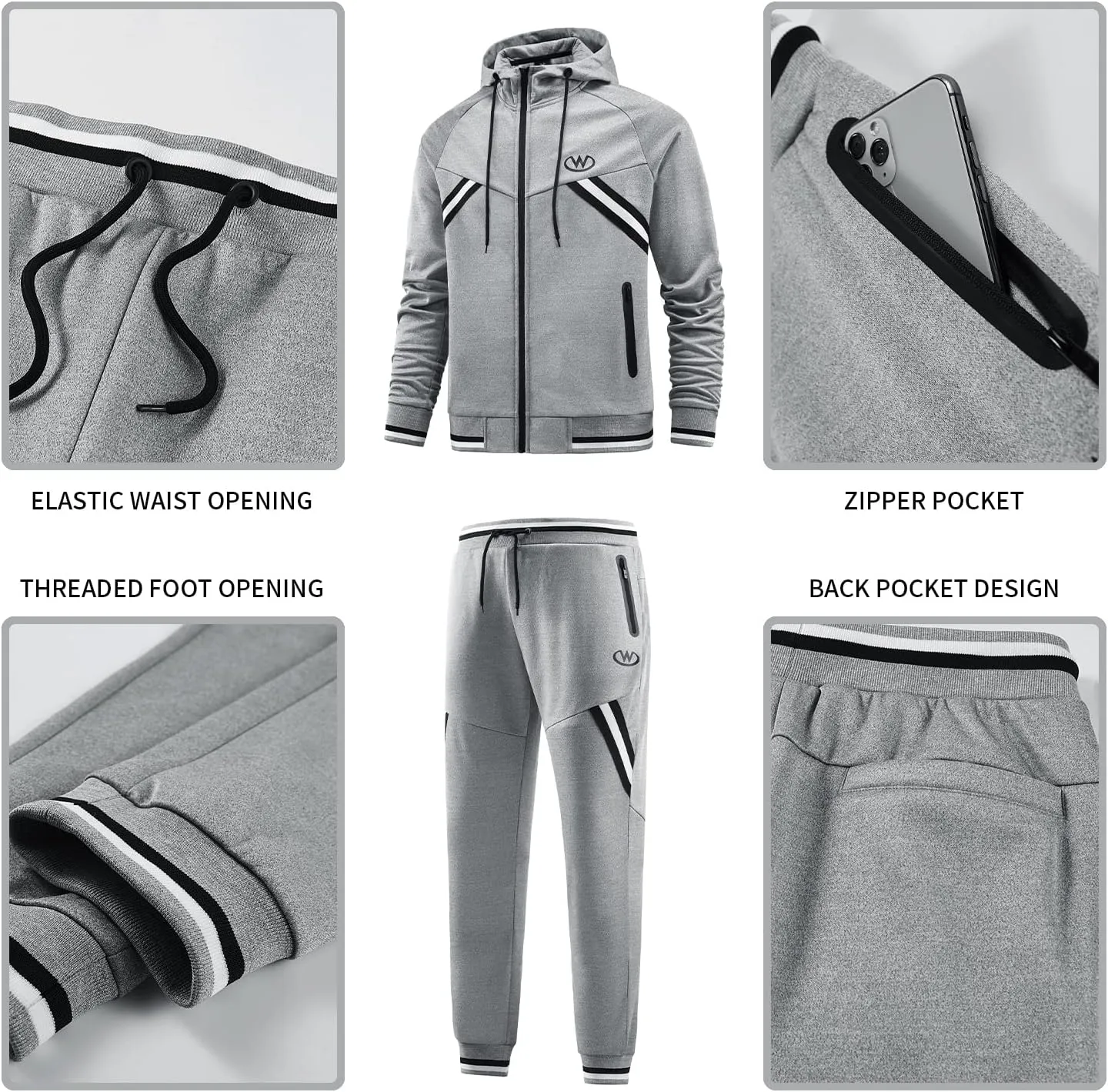 ANOTWENER Mens Tracksuit 2 Piece Hoodie Long Sleeve Full Zip Activewear Jogging Casual Sweatsuit Running Sets for Men