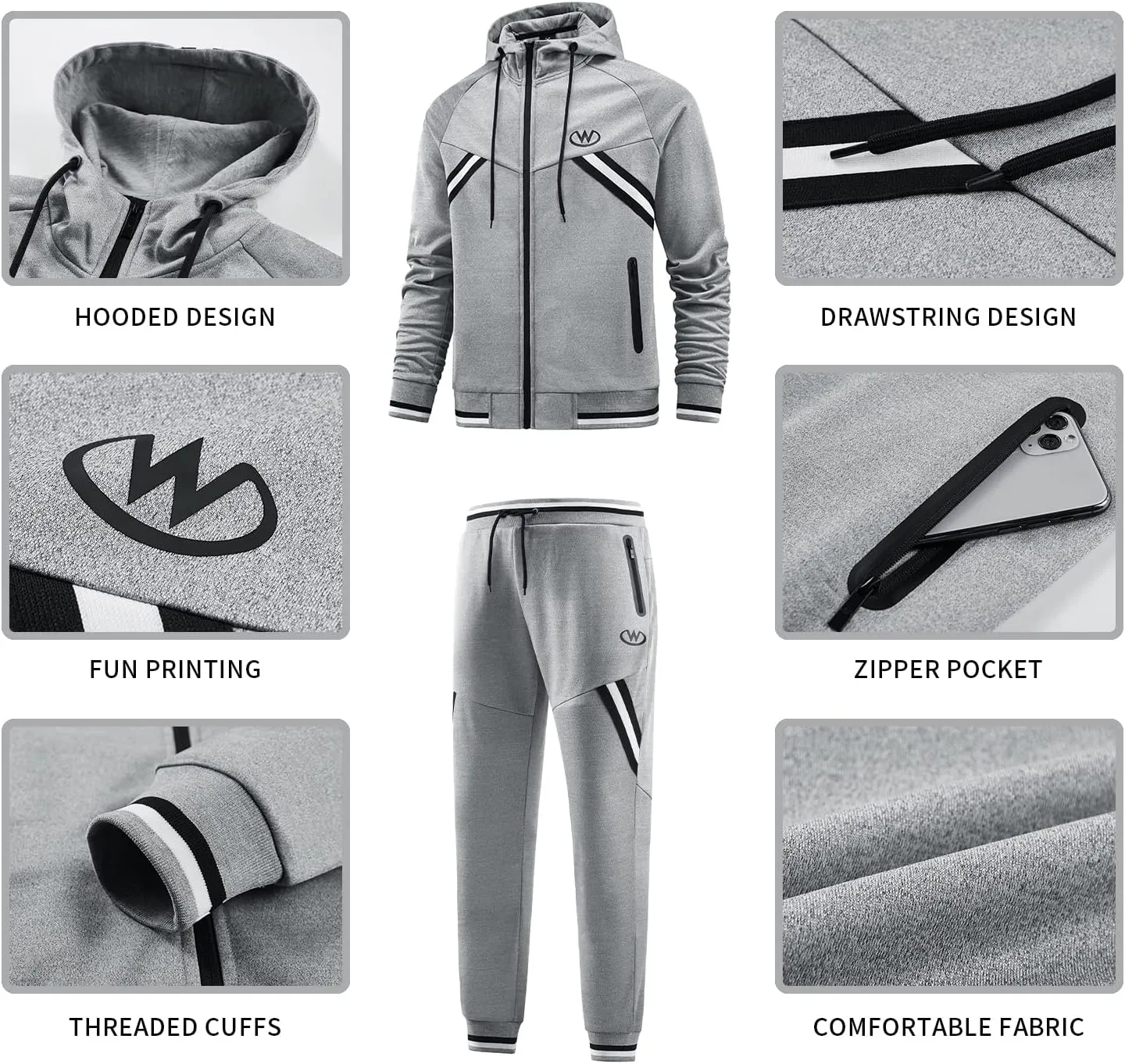 ANOTWENER Mens Tracksuit 2 Piece Hoodie Long Sleeve Full Zip Activewear Jogging Casual Sweatsuit Running Sets for Men