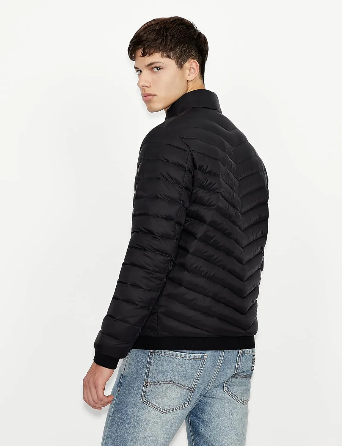 Armani Exchange Men's Quilted Down Milano/New York Logo Zip-up Jacket