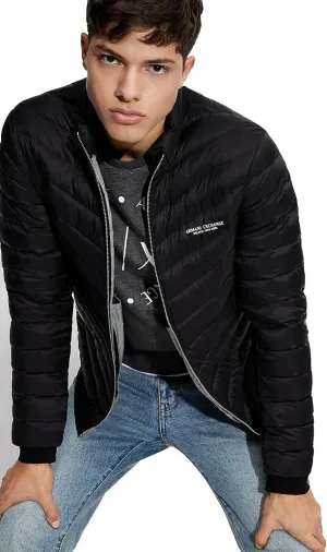 Armani Exchange Men's Quilted Down Milano/New York Logo Zip-up Jacket