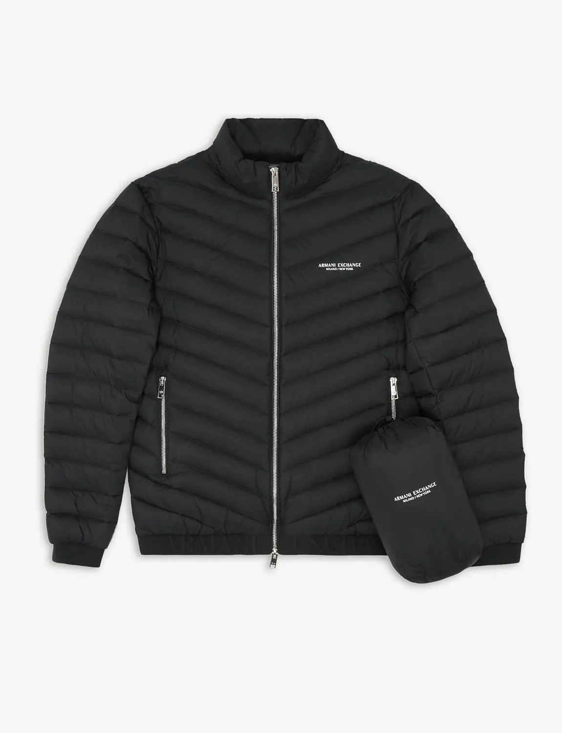 Armani Exchange Men's Quilted Down Milano/New York Logo Zip-up Jacket