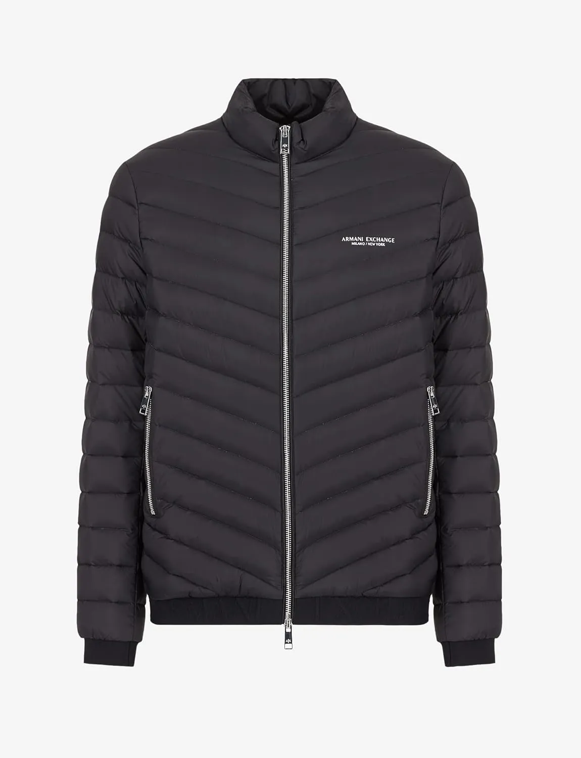 Armani Exchange Men's Quilted Down Milano/New York Logo Zip-up Jacket