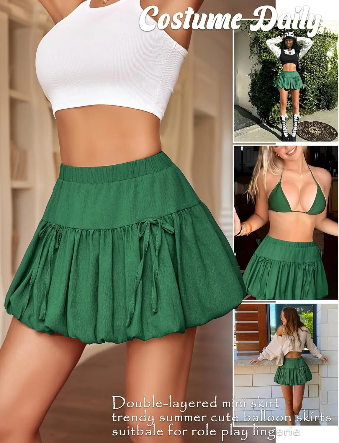Avidlove Mini Skirt for Women Sexy Bubble Puffy Hem Y2K Elastic Waist A Line Basic Casual Skirts S-XXL