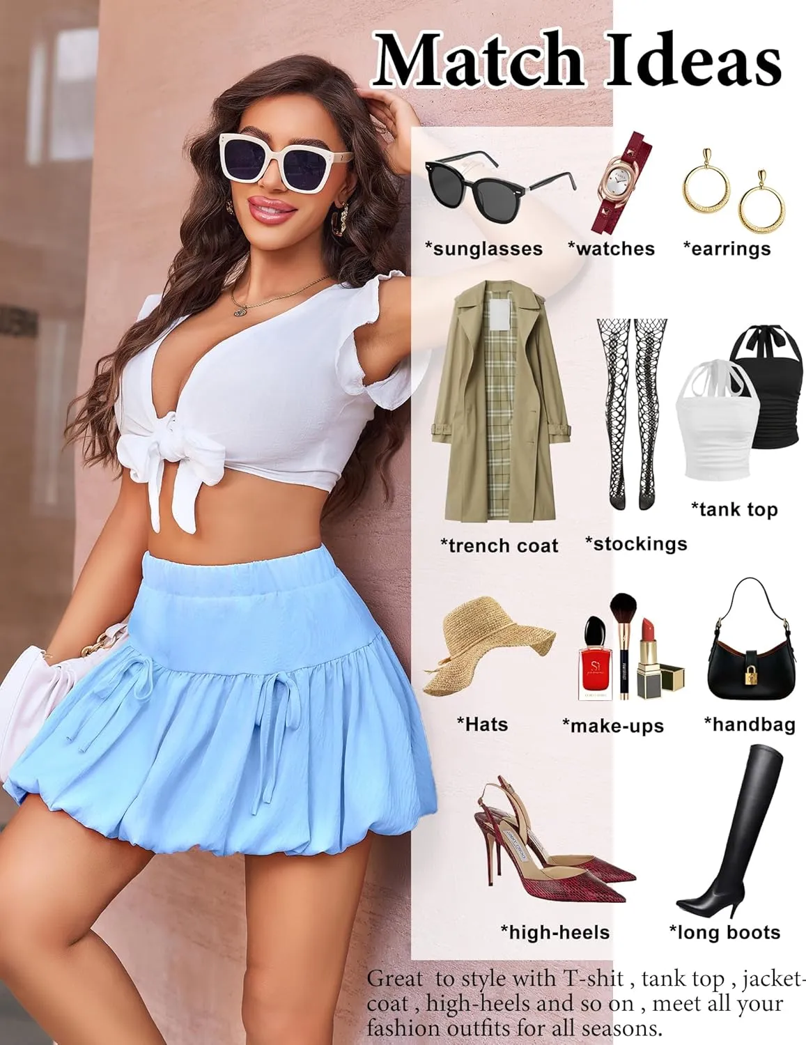 Avidlove Mini Skirt for Women Sexy Bubble Puffy Hem Y2K Elastic Waist A Line Basic Casual Skirts S-XXL
