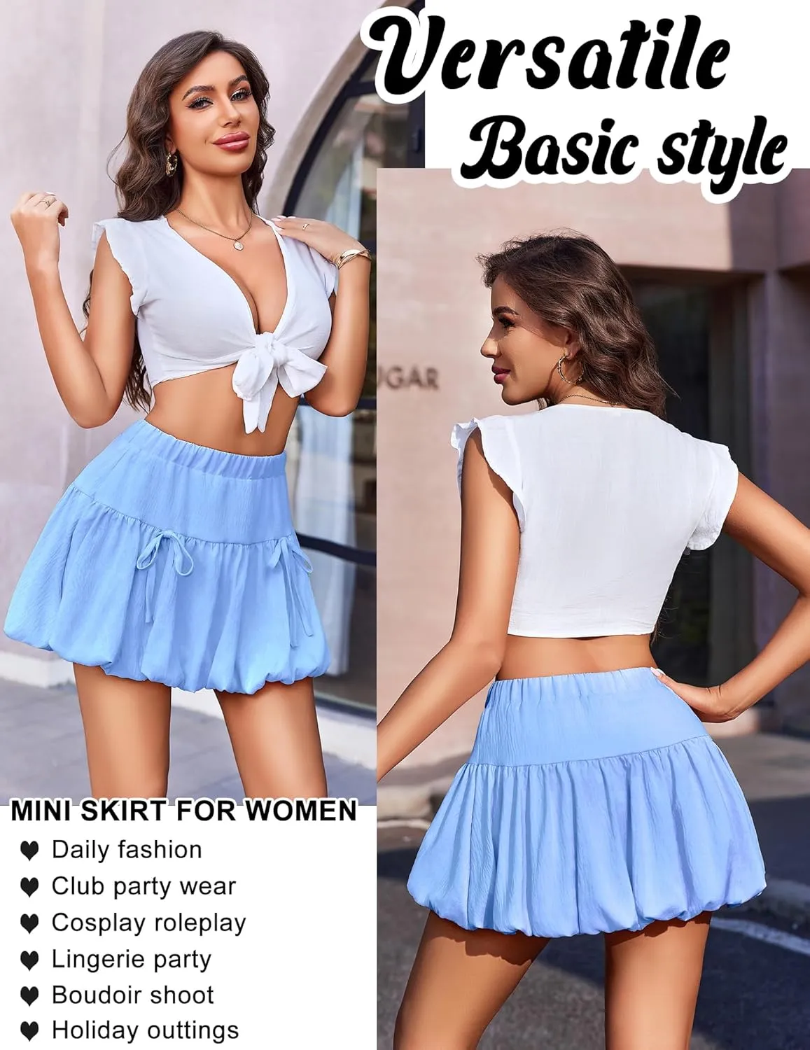 Avidlove Mini Skirt for Women Sexy Bubble Puffy Hem Y2K Elastic Waist A Line Basic Casual Skirts S-XXL