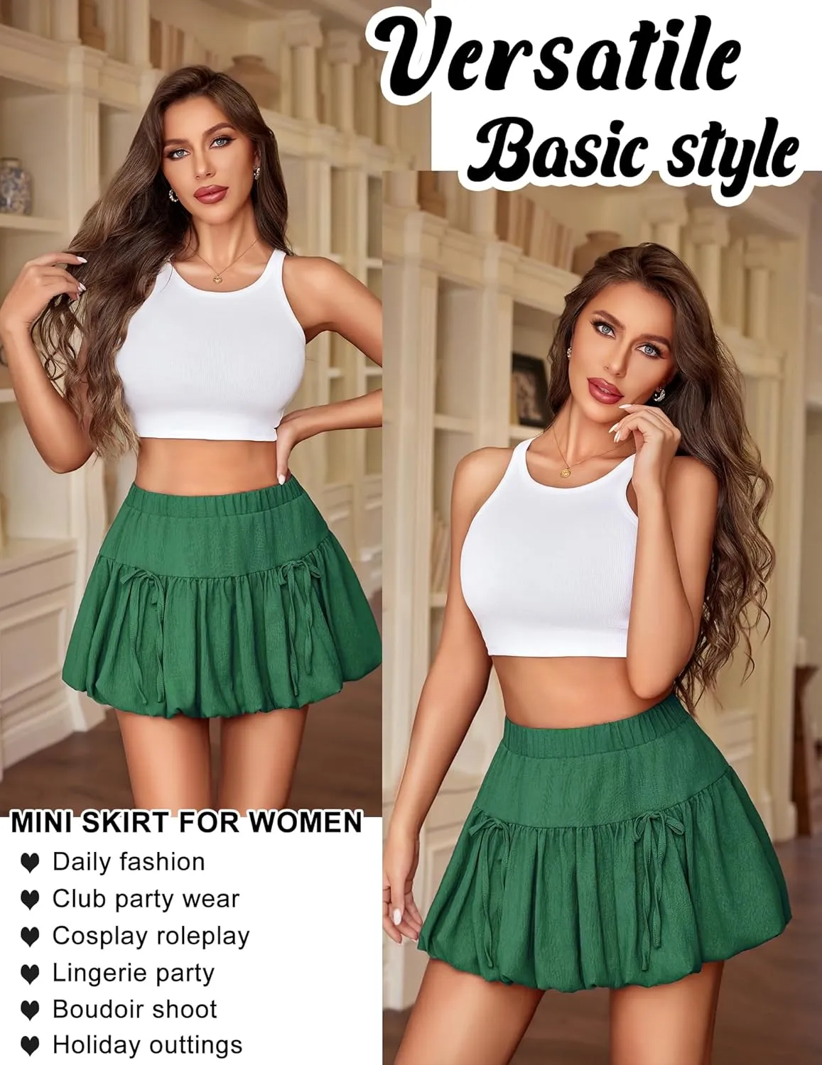Avidlove Mini Skirt for Women Sexy Bubble Puffy Hem Y2K Elastic Waist A Line Basic Casual Skirts S-XXL