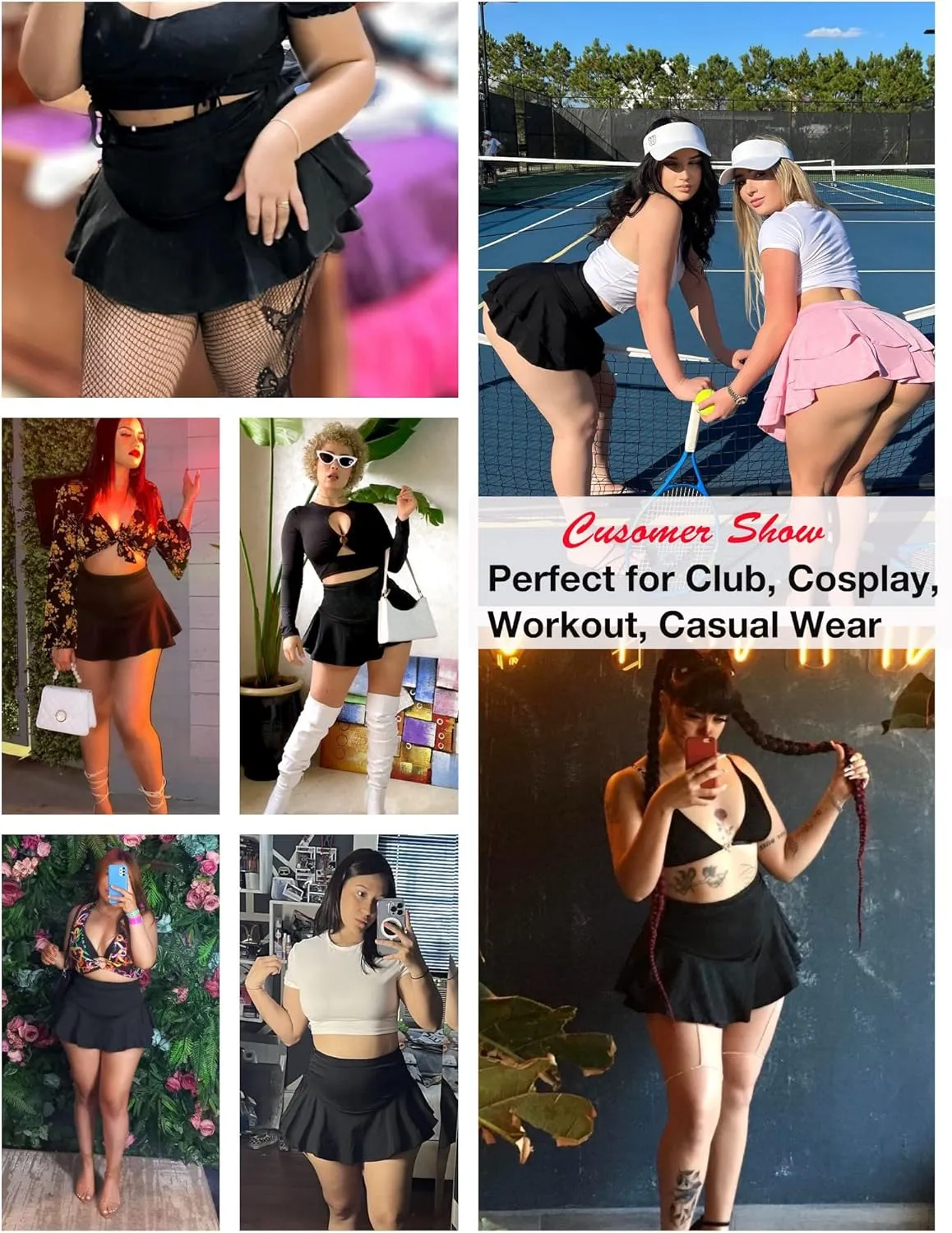 Avidlove Mini Skirt for Women Sexy Solid Ruffle Trim Lingerie Skirt Short High Waist Two Layer Hem Skirt