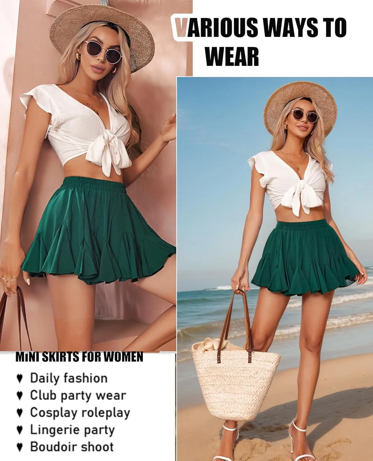 Avidlove Skirts for Women Pleated Skirts for Women Trendy High Waist Sexy Skater Mini Skirt(Blue,XXL)