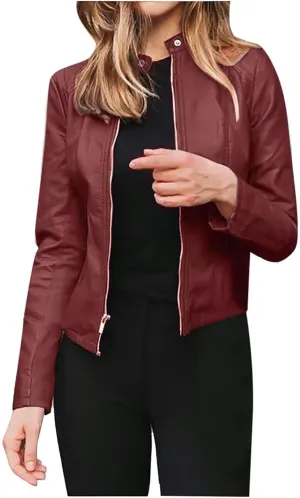 Black Faux Leather Jackets for Women Motorcycle PU Moto Biker Outwear Coat