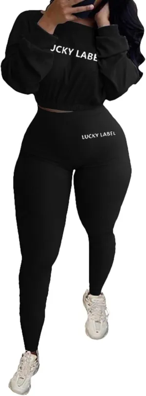 Bodycon Sweatsuits Tracksuit Outfit - Ribbed Long Sleeve Pullover Crop Top High Waisted Leggings Set Jumpsuit