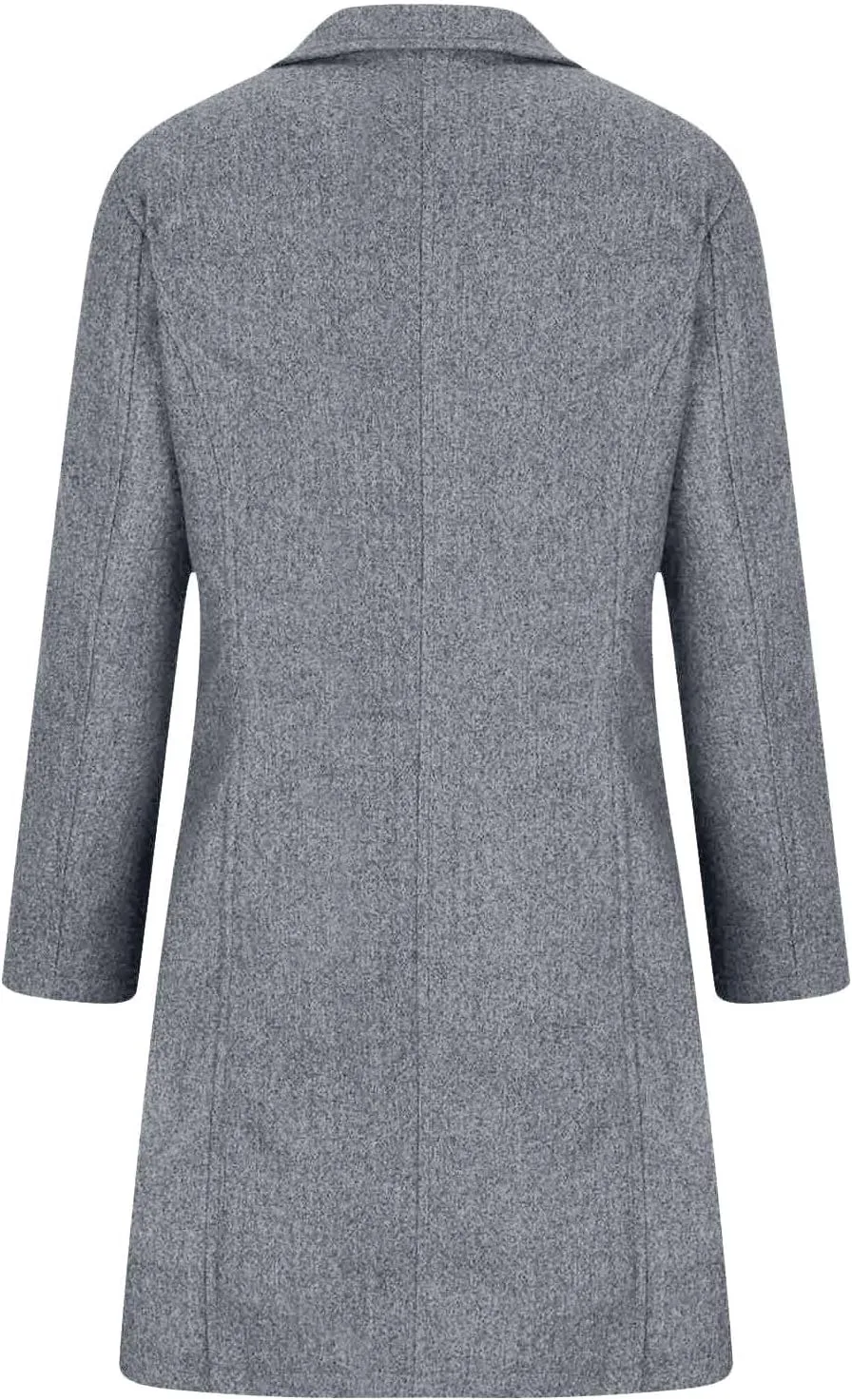 Borniu Women's Casual Thicken Wool Blend Stand Collar Single Breasted Pea Coat Winter Dress Coat with Pockets