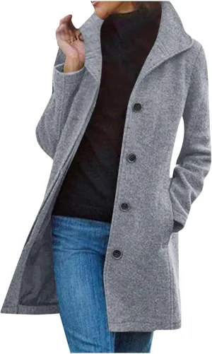 Borniu Women's Casual Thicken Wool Blend Stand Collar Single Breasted Pea Coat Winter Dress Coat with Pockets