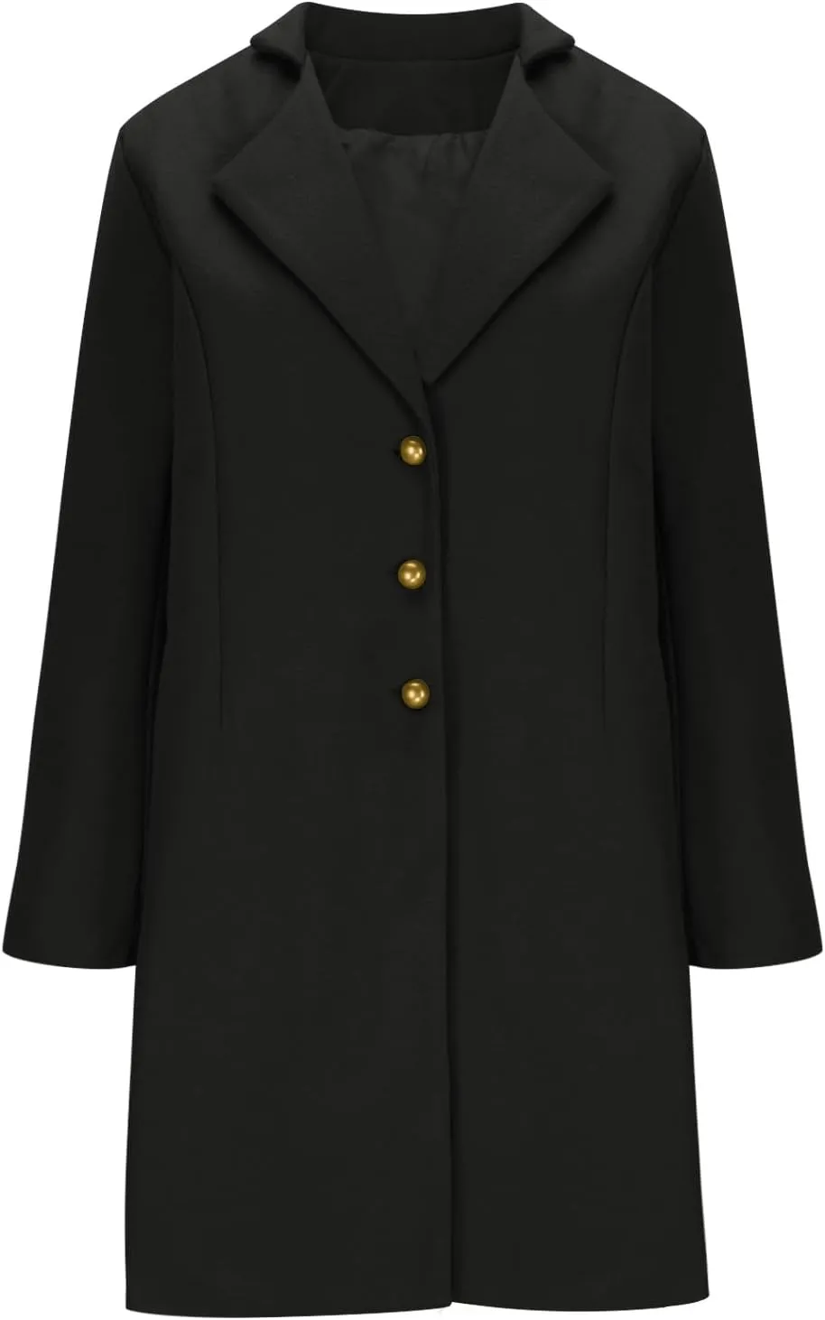 Borniu Womens Fall Winter Wool Blend Coats Single Breasted Midi Peacoat Trench Coats Notch Lapel Open Front Blazer Jacket