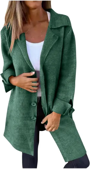 Borniu Womens Long Wool Blend Pea Coat Single Breasted Trench Coat Notch Lapel Open Front Cardigan Jacket Fall Winter Clothes