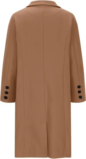 Borniu Womens Notched Lapel Collar Single Breasted Pea Coat Winter Wool Blend Over Coats Long Jackets Outerwear