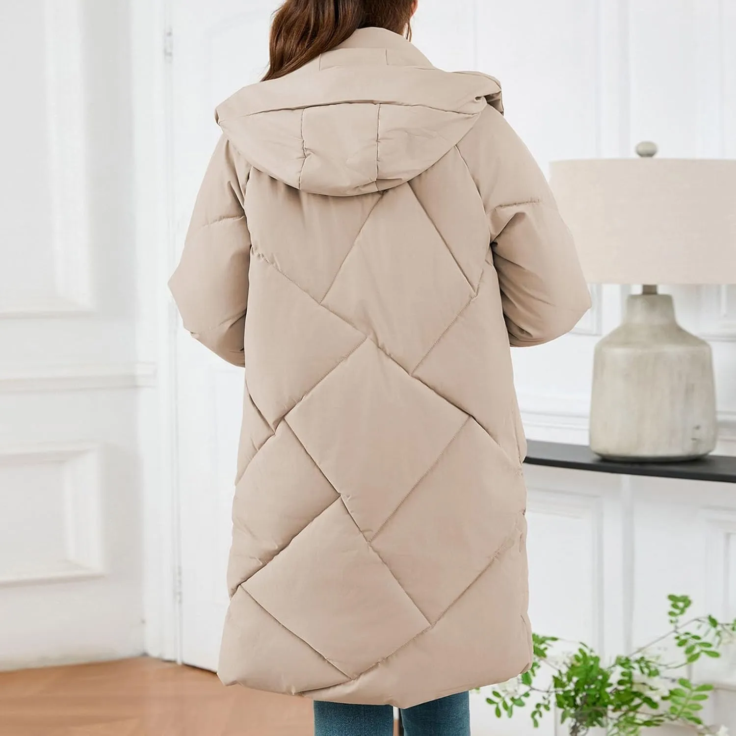 Borniu Women's Winter Long Puffer Coats Hooded Zip Up Casual Thickened Down Jackets Warm Quilted Jacket with Pockets