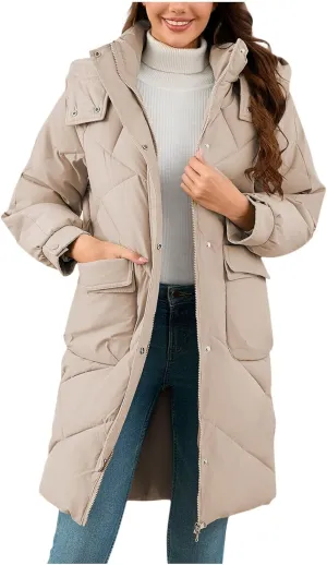 Borniu Women's Winter Long Puffer Coats Hooded Zip Up Casual Thickened Down Jackets Warm Quilted Jacket with Pockets