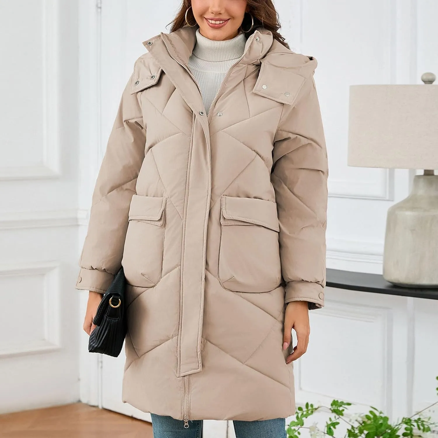 Borniu Women's Winter Long Puffer Coats Hooded Zip Up Casual Thickened Down Jackets Warm Quilted Jacket with Pockets