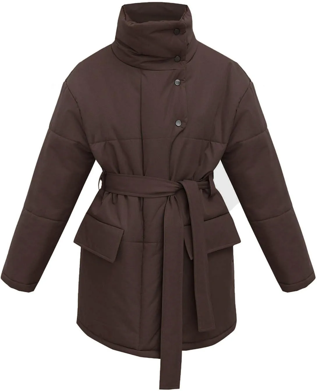Borniu Women's Winter Puffer Jacket Lightweight Quilted Long Down Coat with Belt Trendy Warm Clothes Outerwear