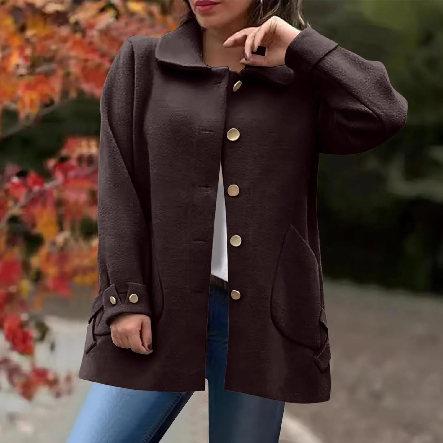 Borniu Women's Wool Blend Pea Coat Lapel Collar Single Breasted Trench Coat Outwear Open Front Cardigan Winter Jackets
