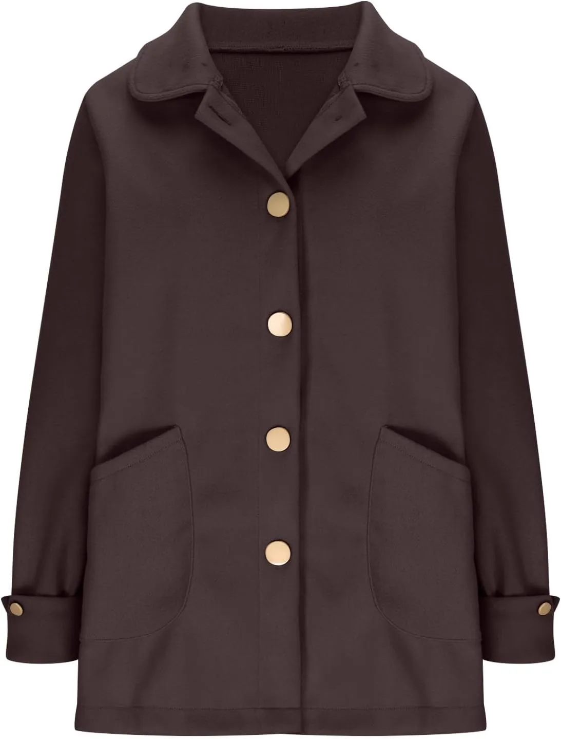 Borniu Women's Wool Blend Pea Coat Lapel Collar Single Breasted Trench Coat Outwear Open Front Cardigan Winter Jackets